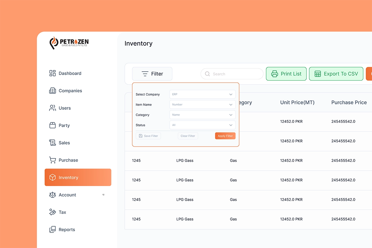 Petrozen ERP SaaS – UI/UX Design - Screen 3
