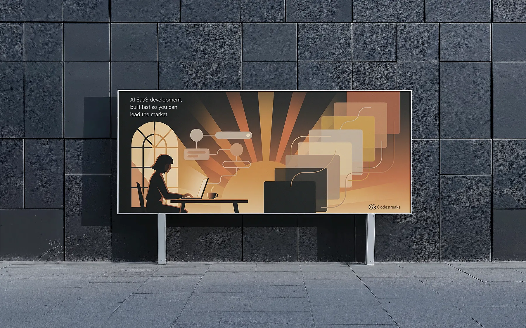 Brand identity for CodeStreaks, logo applied on social launch campaign frames