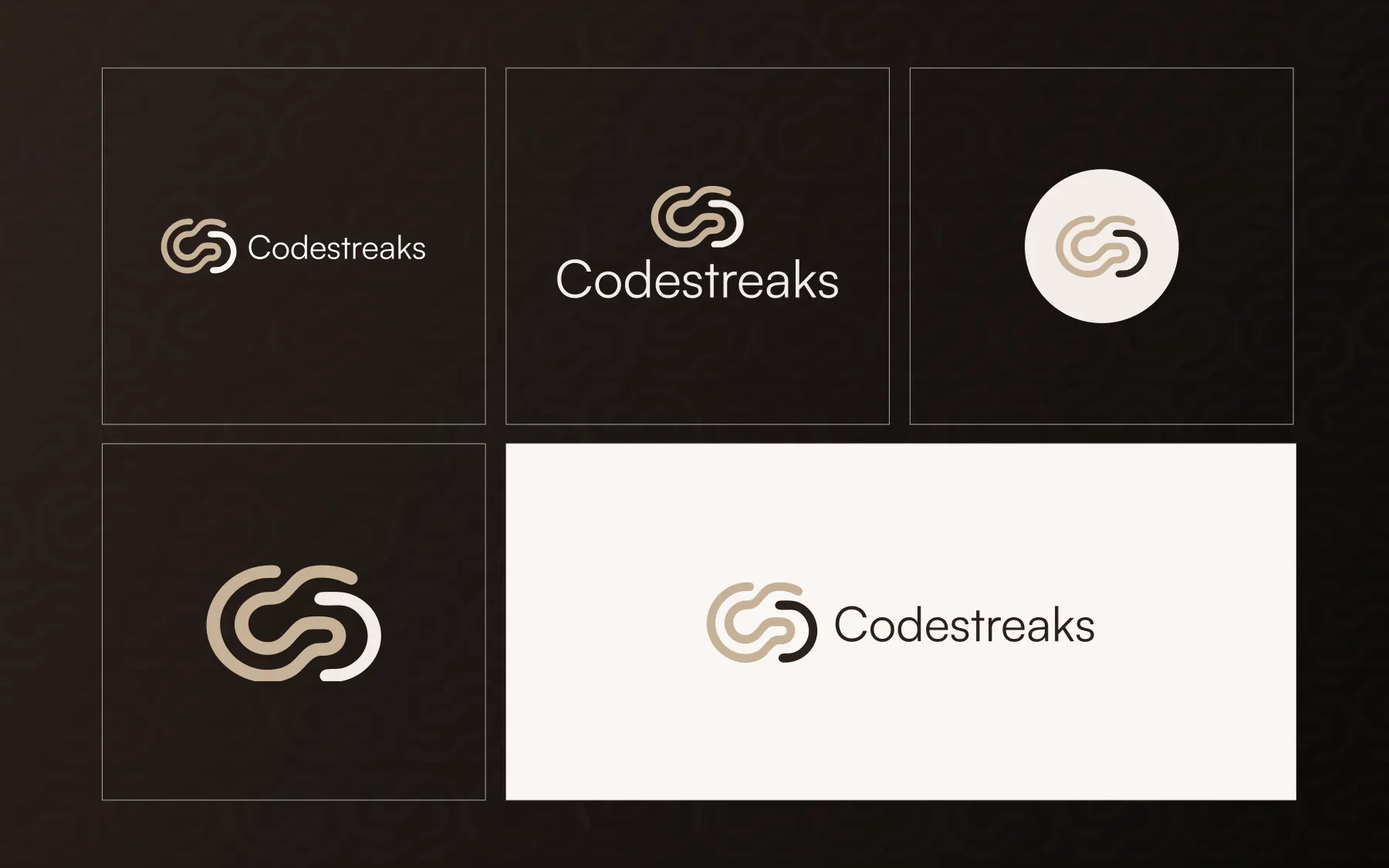 Brand identity for CodeStreaks, logo lockup family shown on a technical surface
