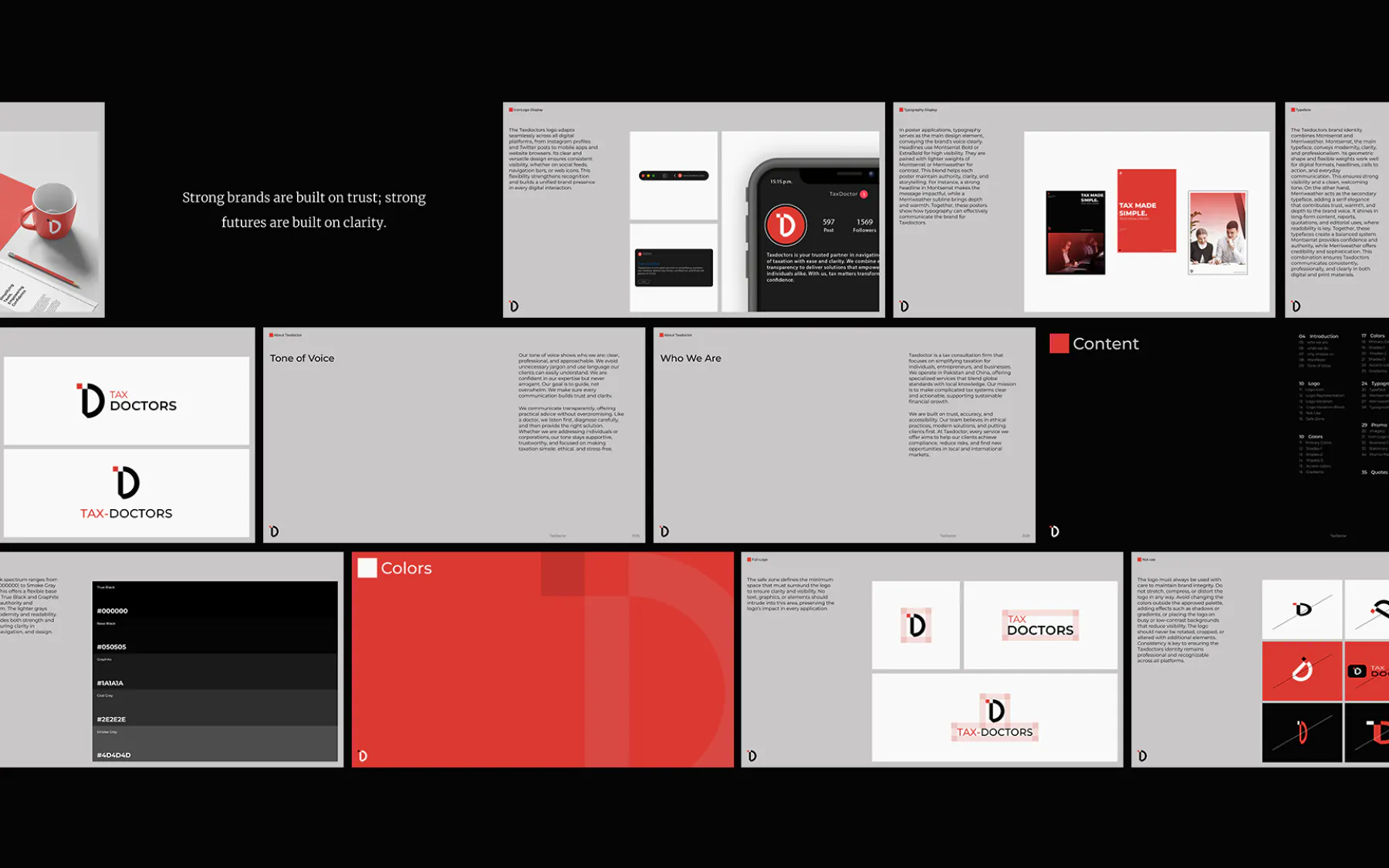Brand book of TaxDoctors showing the brand strategy and visual system