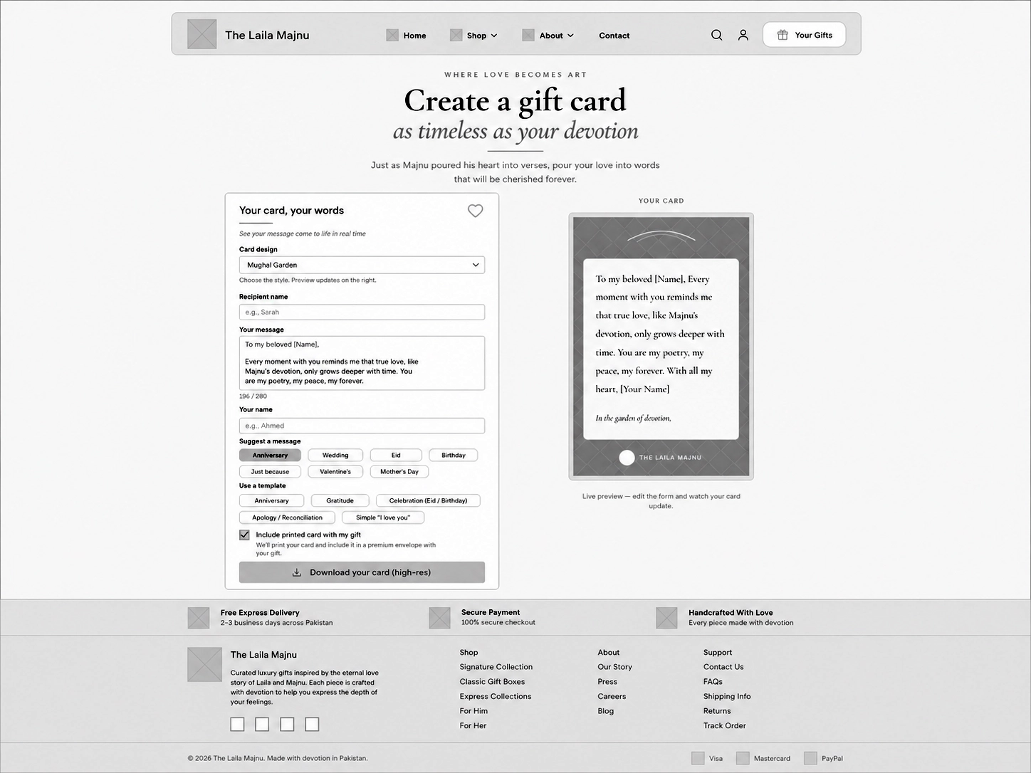 Card builder wireframes