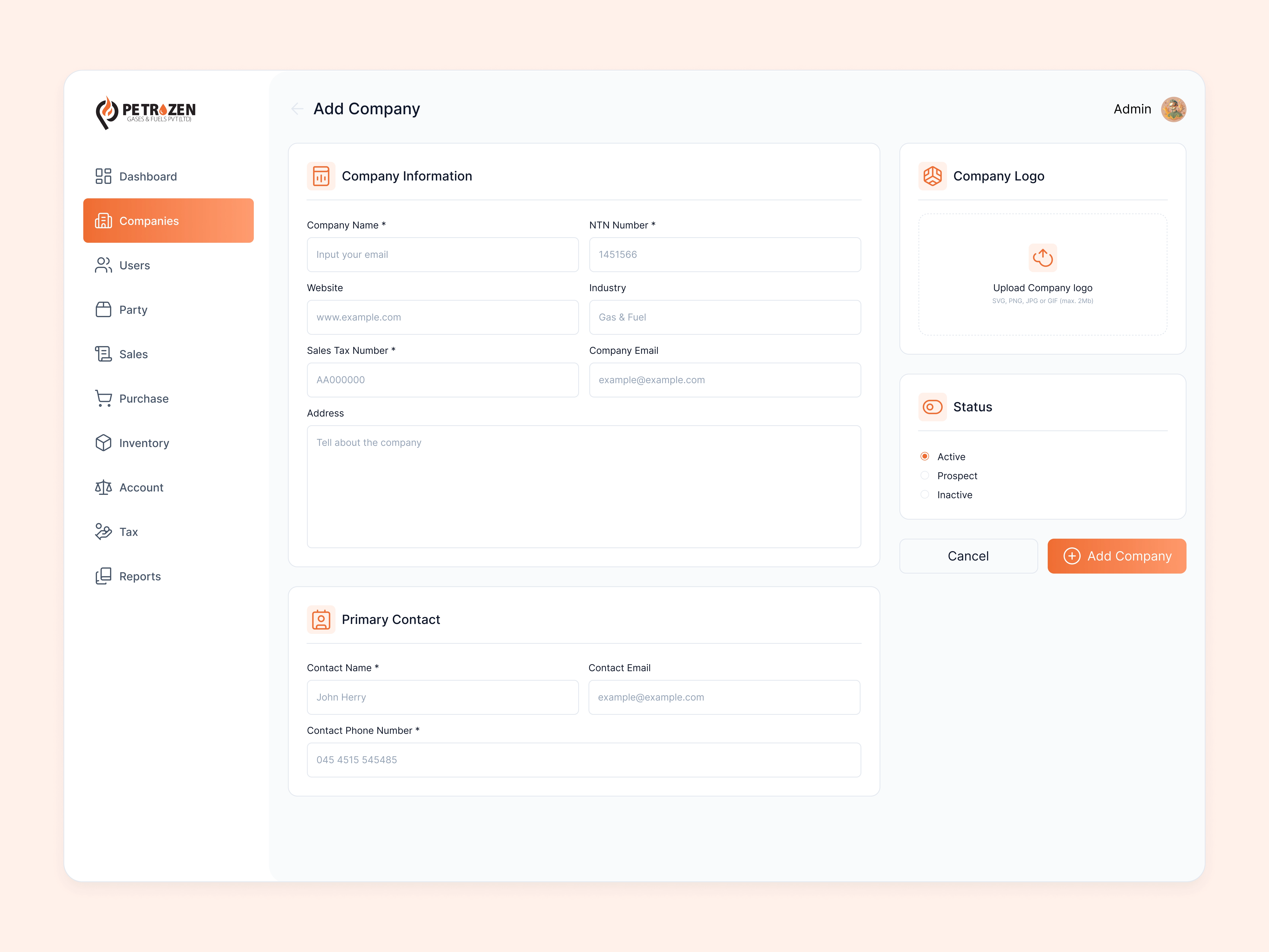 Company Creation Screen