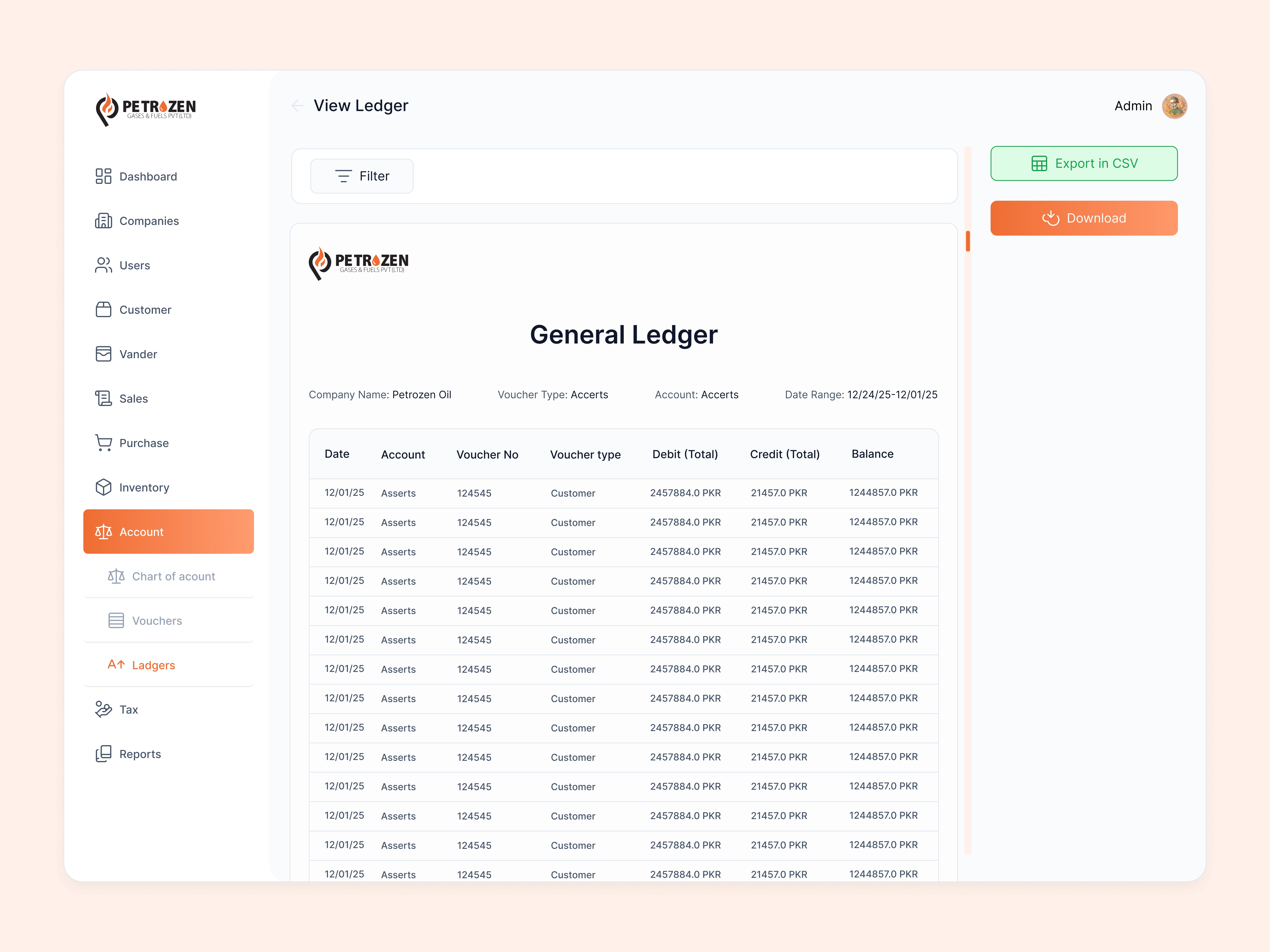 High fidelity customer ledger view