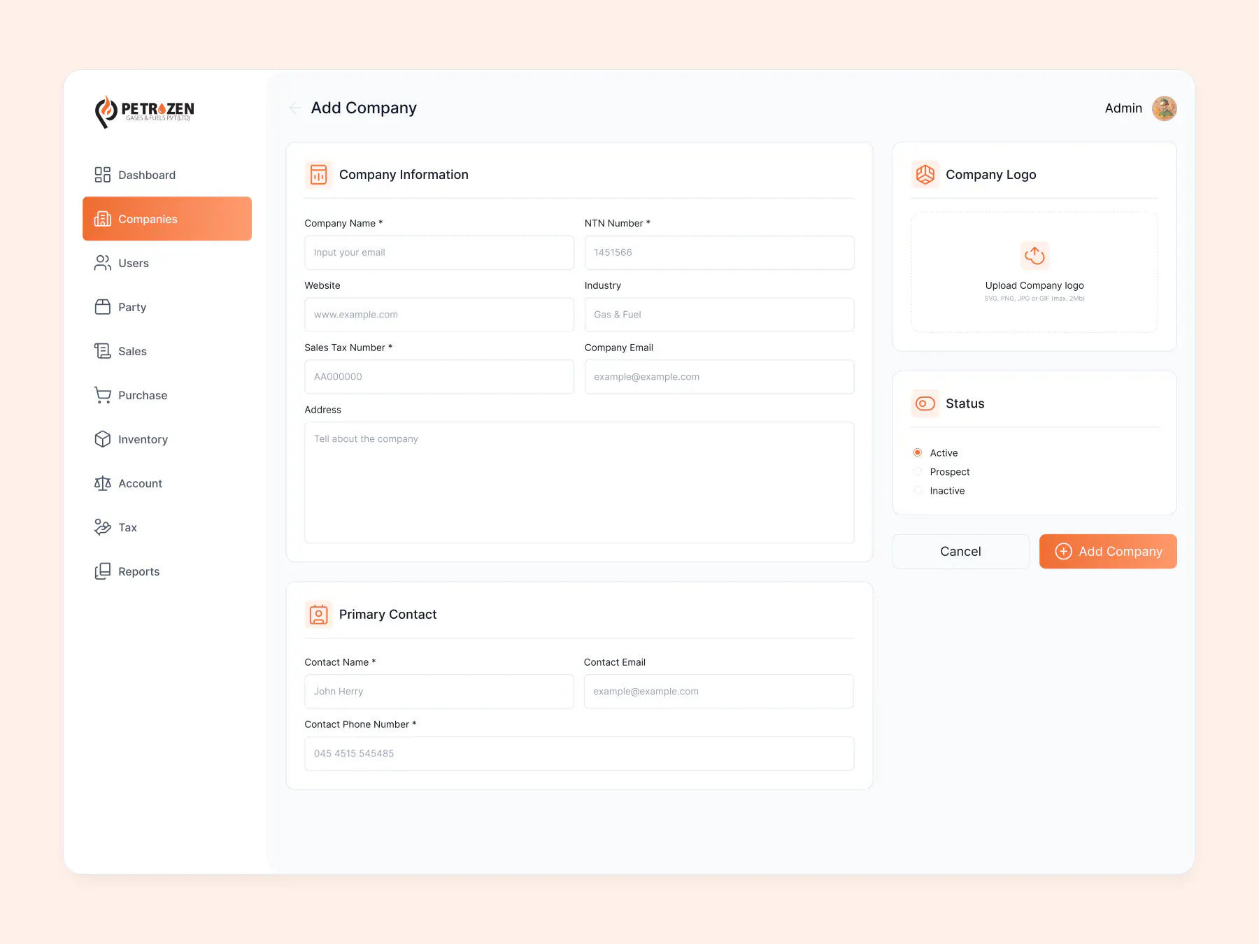 Company Creation Screen
