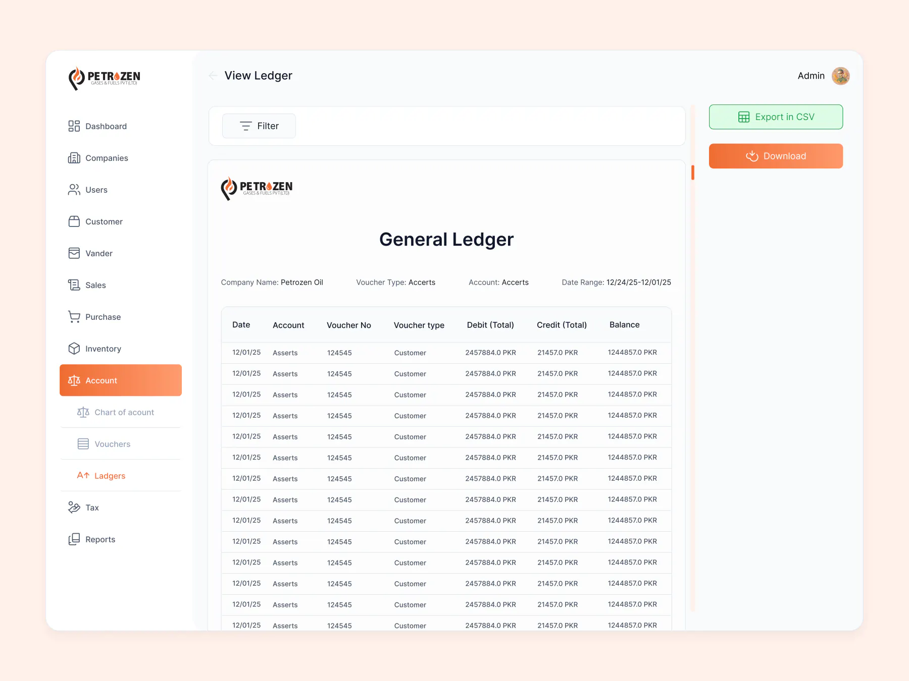 High fidelity customer ledger view